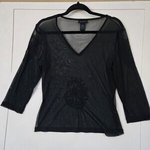 The Limited Y2K Black Sheer Mesh Long Sleeve Top Large Womens Whimsigoth‎ Floral